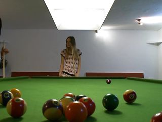 Snooker is just too boring these girls, they wanna play their way so in no time they are on the table. One takes off her panties and offers the other one her butt so she could get her pussy rubbed real nice. Look at these sluts, they are hot and horny, and now are playing another game called fucking